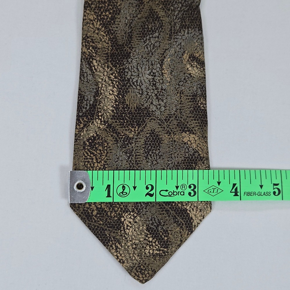 Damon All Silk Vintage Brown Gold Textured Pattern Necktie 3.25" x 58.5" - Picture 10 of 12